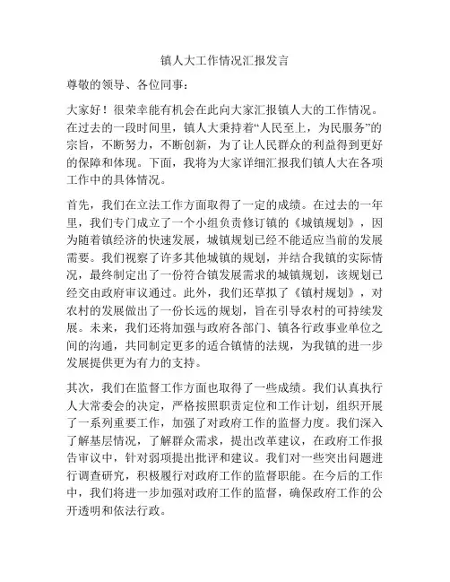 镇人大工作情况汇报发言