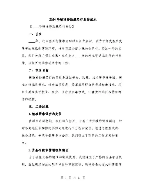 2024年精准资助基层行总结范本(3篇)