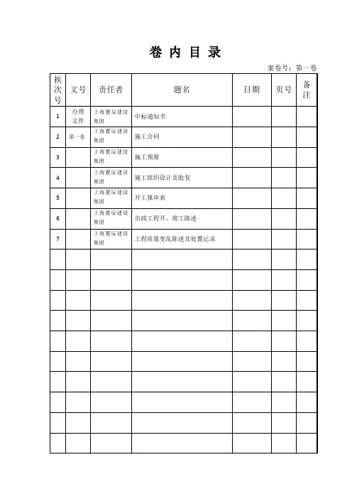 上海市政工程嘉朱路归档卷内目录