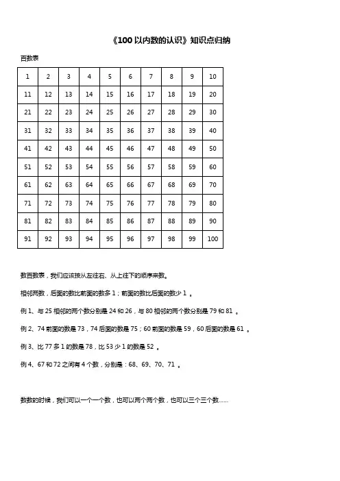 人教版一年级数学下册 100以内数的认识 知识点归纳