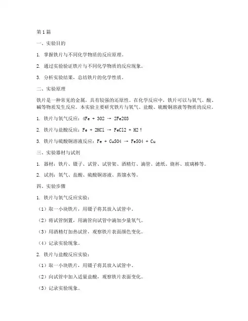 铁片的化学实验报告(3篇)