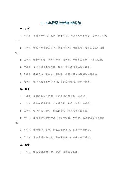 1～6年级语文全部归纳总结
