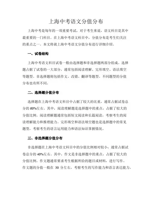 上海中考语文分值分布