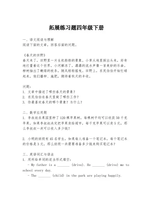拓展练习题四年级下册