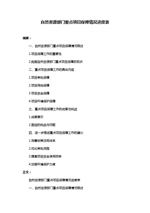 自然资源部门重点项目保障情况进度表
