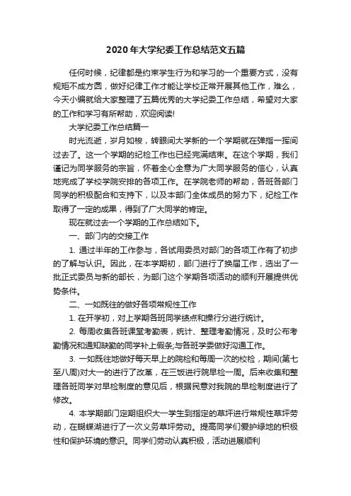 2020年大学纪委工作总结范文五篇