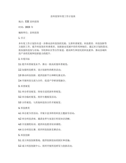 县科技馆年度工作计划表