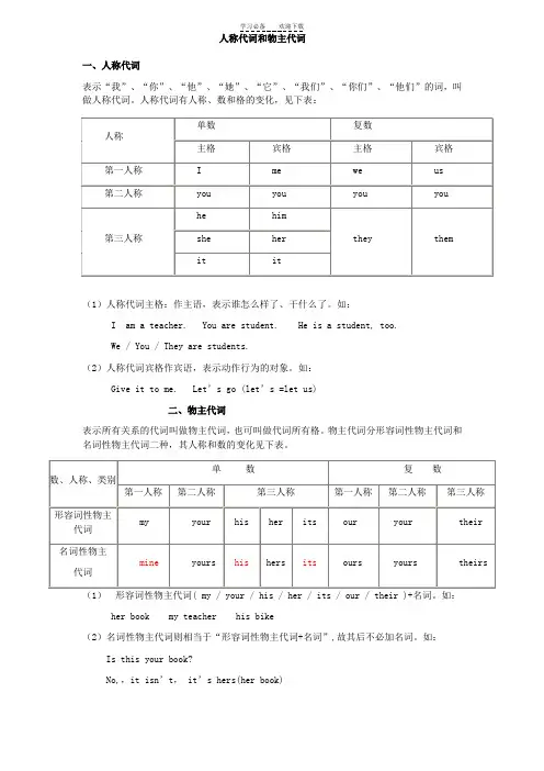 人称代词物主代词和第三人称单数的讲解以及练习