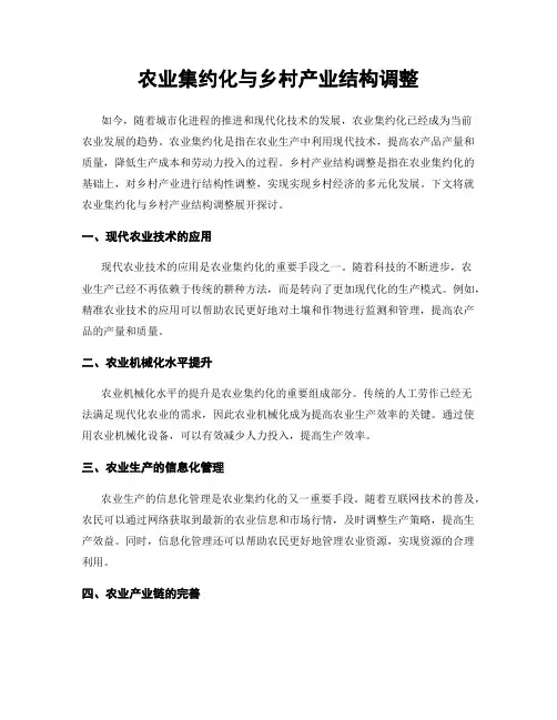 农业集约化与乡村产业结构调整
