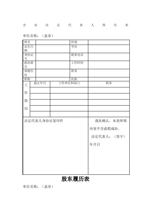 企业法定代表人简历表