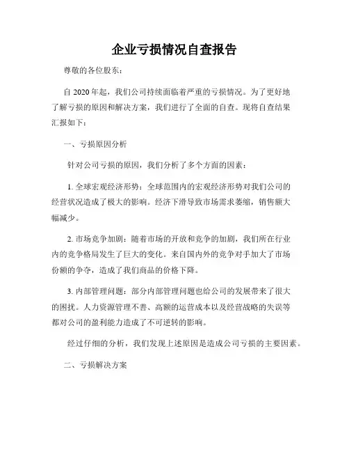 企业亏损情况自查报告