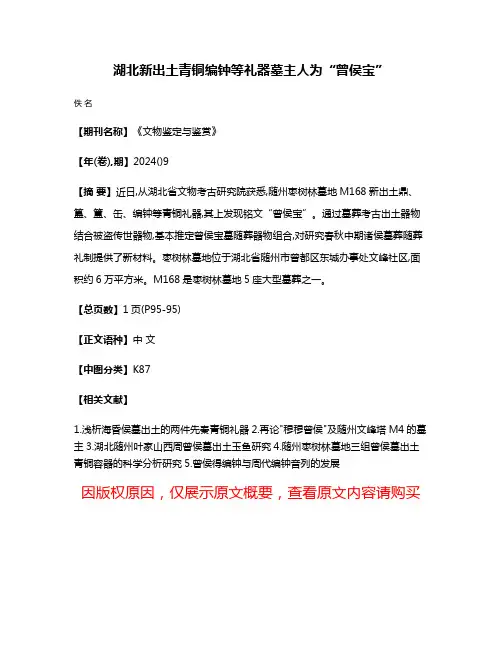 湖北新出土青铜编钟等礼器墓主人为“曾侯宝”