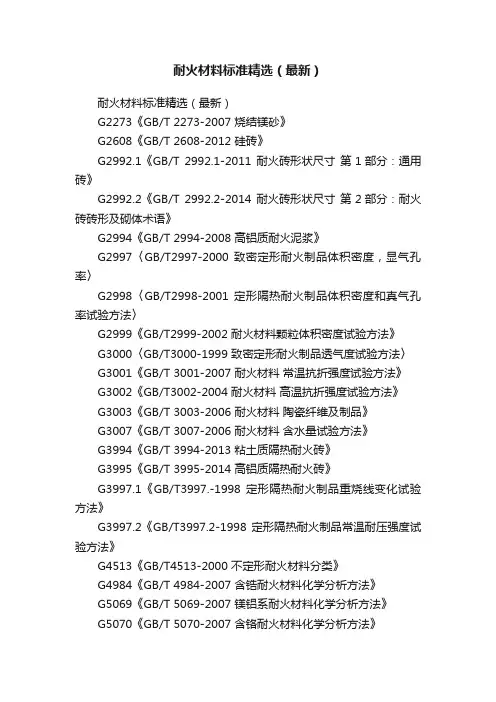 耐火材料标准精选（最新）