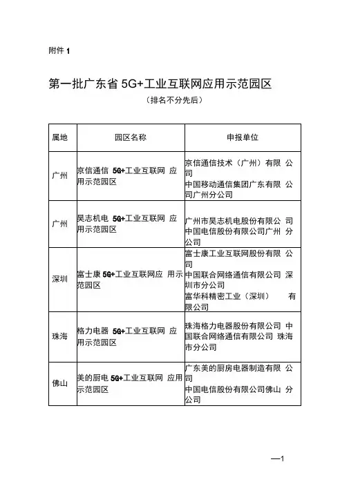 广东省“5G+工业互联网”应用示范园区试点方案(2020-2022年)