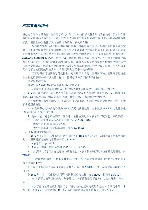 中国汽车蓄电池型号规定