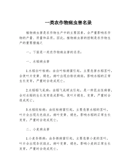 一类农作物病虫害名录