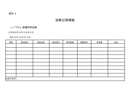 VOCs台账计录模板