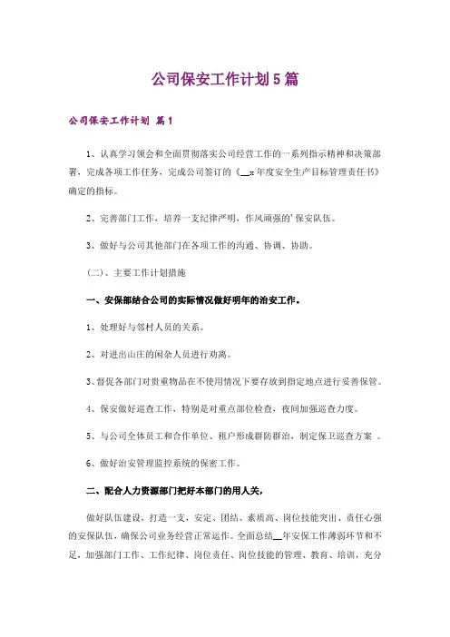 公司保安工作计划5篇