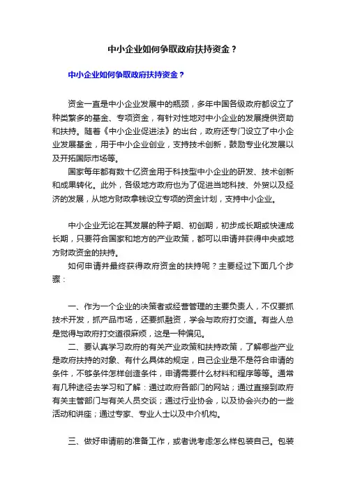 中小企业如何争取政府扶持资金？