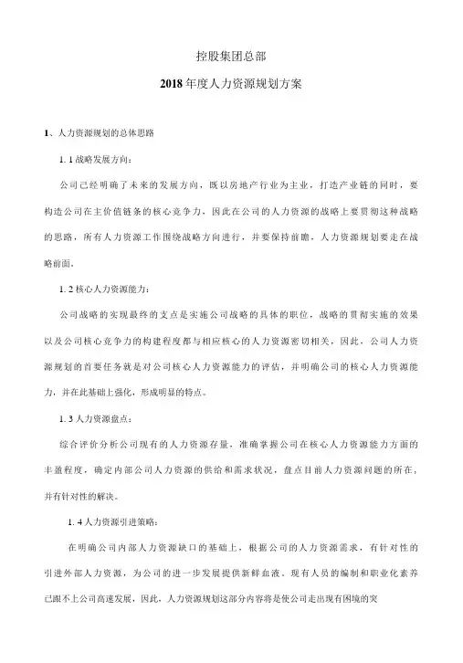 集团总部-2018年人力资源规划方案-13页