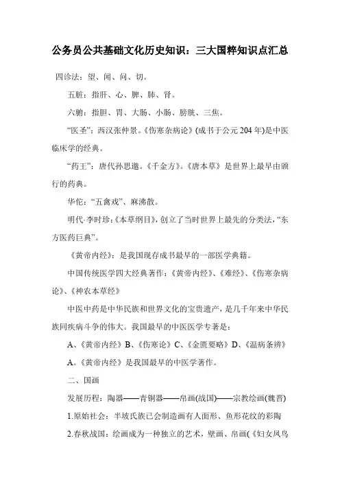 公务员公共基础文化历史知识：三大国粹知识点汇总.doc