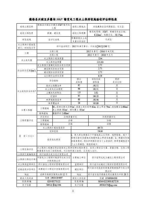 德格县兴城至多瀑沟35kV输变电工程水土保持设施验收环评报告公示