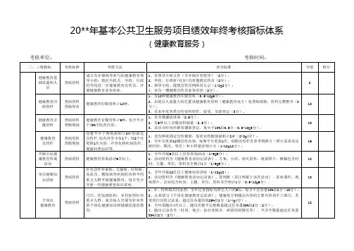 基本公共卫生服务项目绩效考核指标体系(健康教育服务)