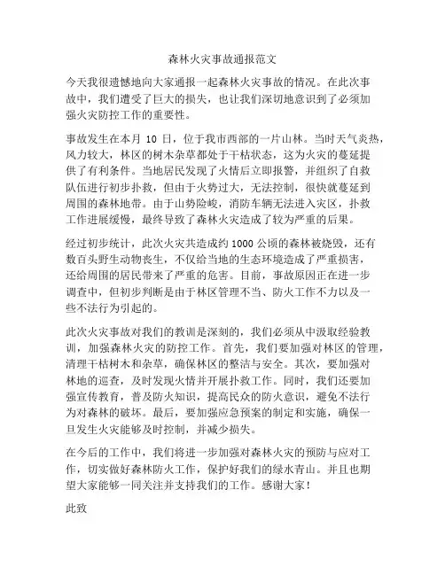 森林火灾事故通报范文