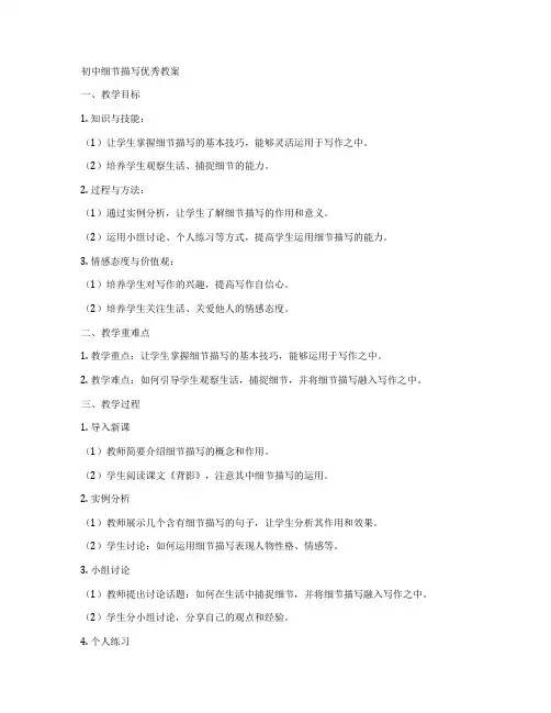 初中细节描写优秀教案