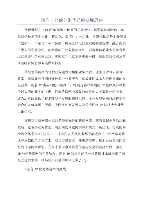 面向IP的分组传送网发展思路
