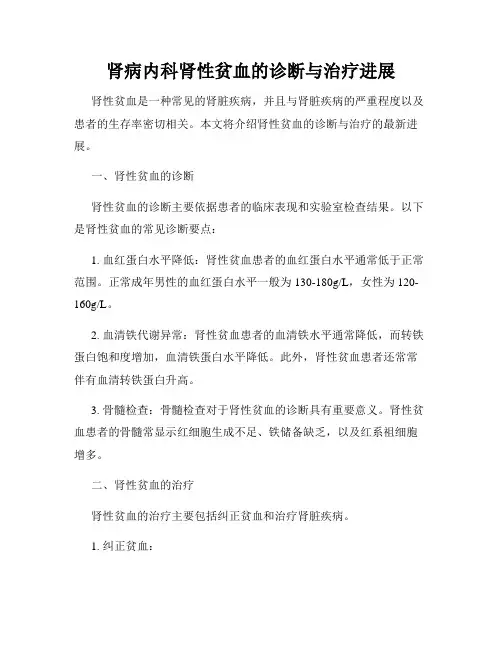 肾病内科肾性贫血的诊断与治疗进展