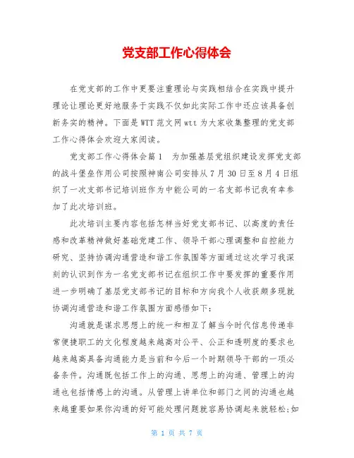 党支部工作心得体会