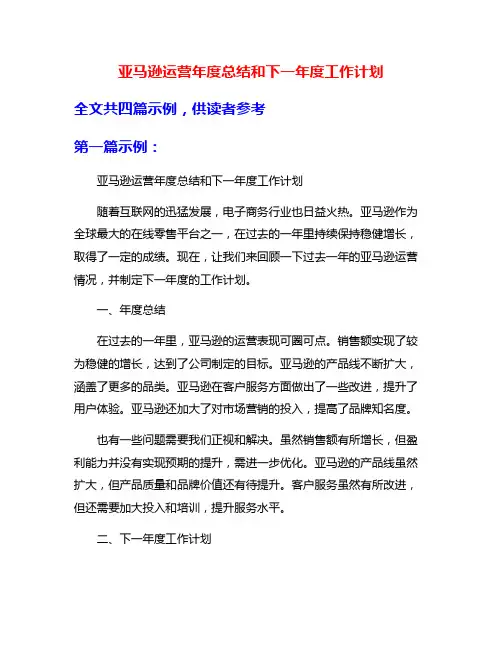 亚马逊运营年度总结和下一年度工作计划