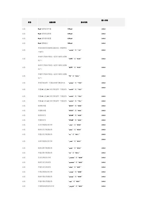 联通短信指令大全
