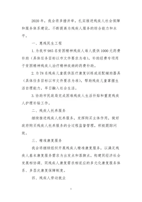 市残疾人联合会2020年工作计划