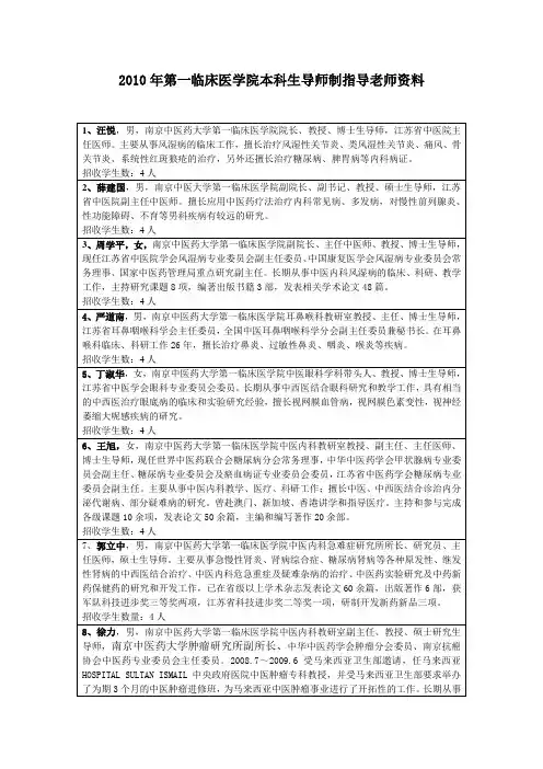 第一临床医学院本科生导师资料