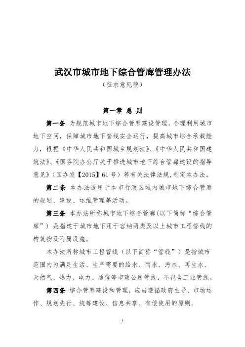 武汉城地下综合管廊管理办法