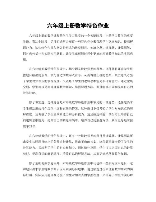 六年级上册数学特色作业