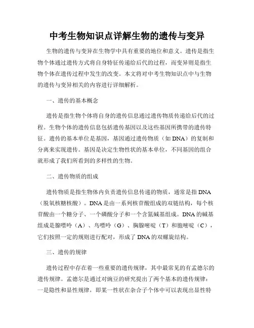 中考生物知识点详解生物的遗传与变异