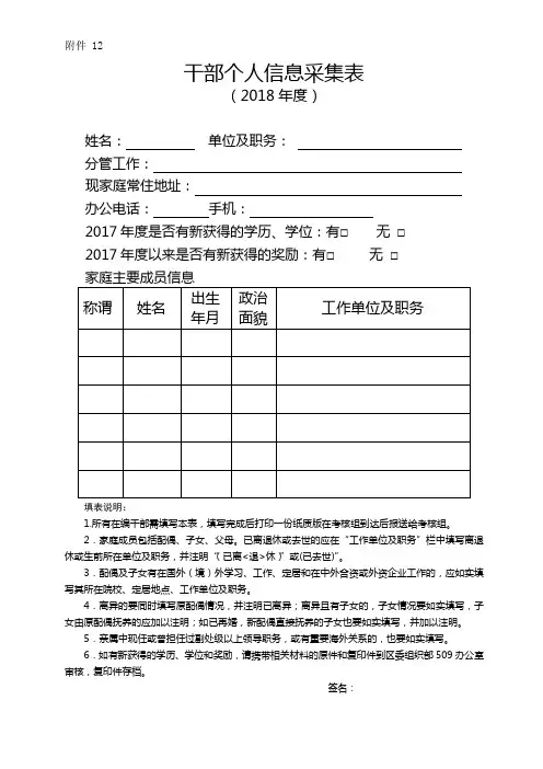 干部个人信息采集表【模板】
