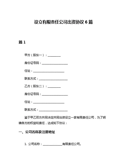 设立有限责任公司出资协议6篇