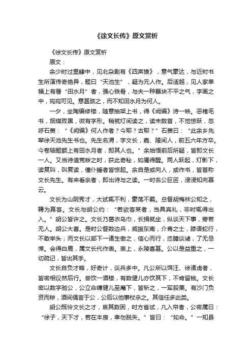《徐文长传》原文赏析