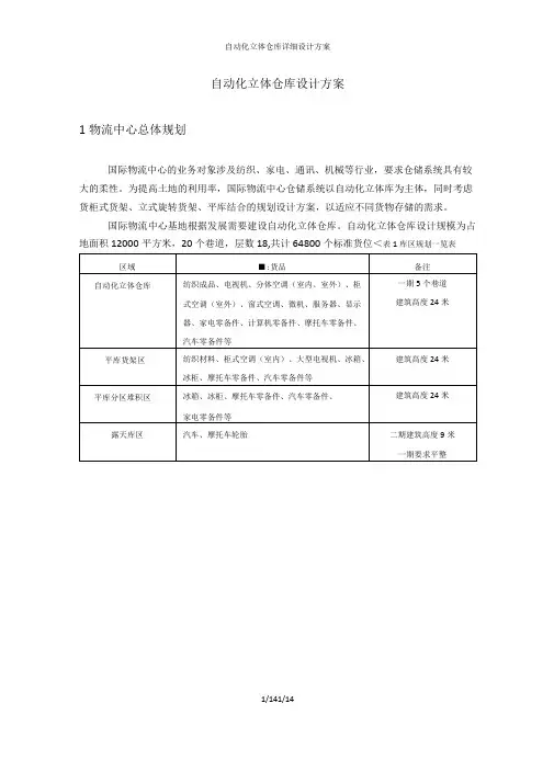 自动化立体仓库详细设计方案