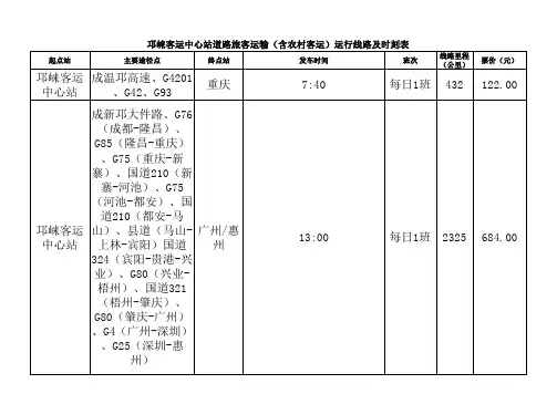 邛崃汽车客运站时刻表(最新)
