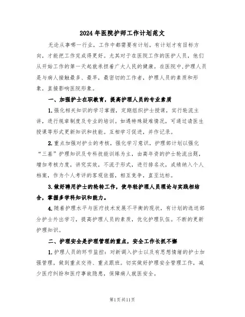 2024年医院护师工作计划范文(四篇)