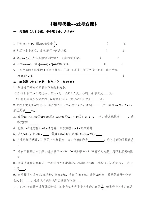 苏教版六年级数学下册试题 一课一练《数与代数--式与方程》【含答案】