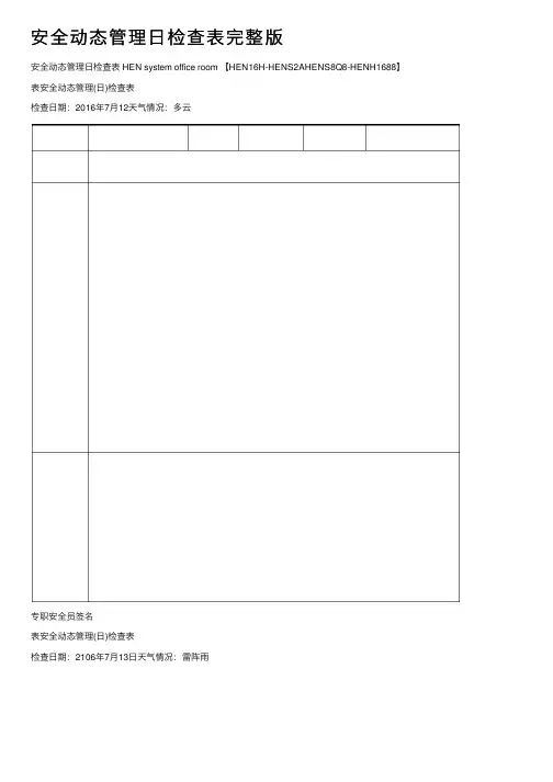 安全动态管理日检查表完整版