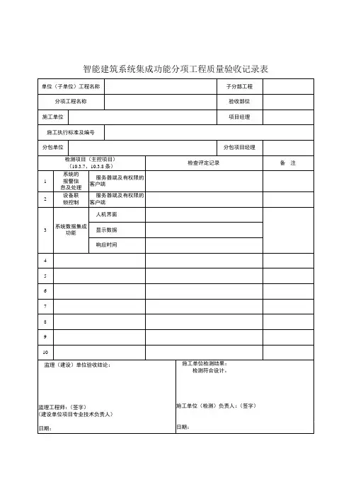 智能建筑系统集成功能分项工程质量验收记录表
