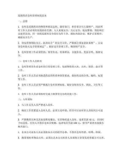 连锁药店仓库管理制度范本