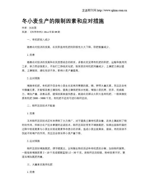 冬小麦生产的限制因素和应对措施